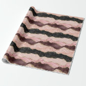 Blush Pink Bourgondië Zwart Glitzy Glitter Cadeaupapier (Uitgerold)