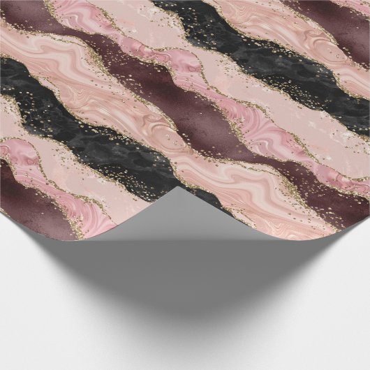 Blush Pink Bourgondië Zwart Glitzy Glitter Cadeaupapier (Hoek)