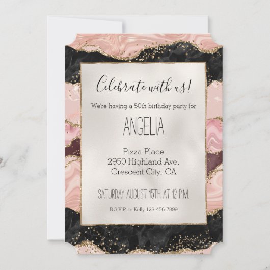 Blush Pink Bourgondië Zwart Glitzy Glitter Kaart (Voorkant)