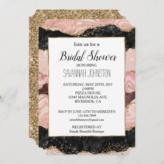 Blush Pink Bourgondië Zwart Glitzy Glitter Kaart (Voorkant / Achterkant)