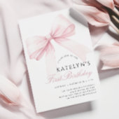 Blush Pink Bow 1e verjaardag uitnodiging