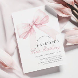 Blush Pink Bow 1e verjaardag uitnodiging