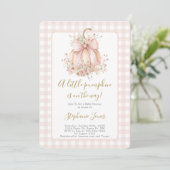 Blush Pink Bow A Little Pumpkin Baby Shower girl Kaart (Staand voorkant)