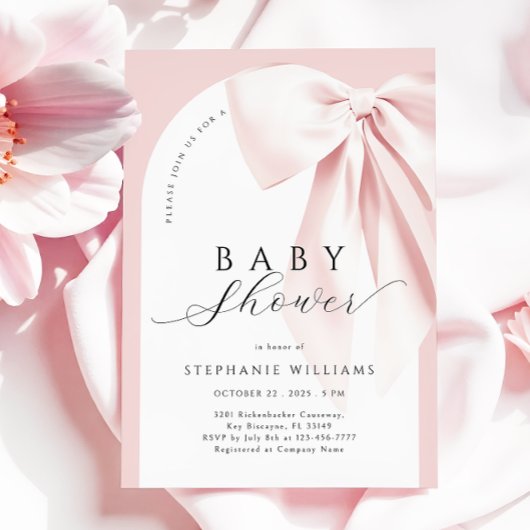 Blush Pink Bow Arch Baby shower Uitnodiging