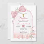 Blush Pink Bow Arch eerste verjaardag en doop Kaart (Voorkant)