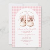 Blush Pink Bow Baby Schoenen Gingham Arch Baby sho Kaart (Voorkant)