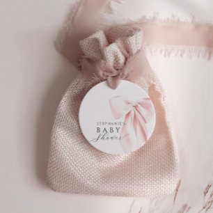 Blush Pink Bow Baby shower Afgeronde gunst Tags Bedankjes Labels