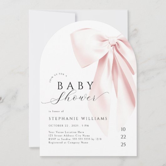 Blush Pink Bow Baby shower Arch Kaart (Voorkant)