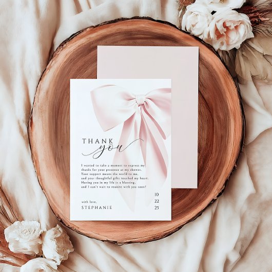 Blush Pink Bow Baby shower Bedankt Card