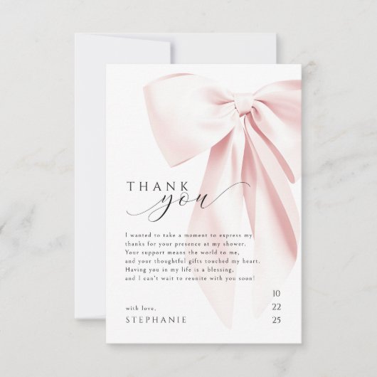 Blush Pink Bow Baby shower Bedankt Card (Voorkant)