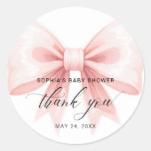 Blush Pink Bow Baby shower Bedankt Ronde Sticker (Voorkant)