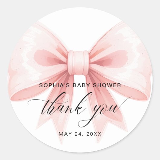 Blush Pink Bow Baby shower Bedankt Ronde Sticker (Voorkant)