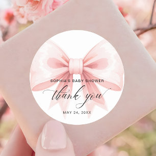 Blush Pink Bow Baby shower Bedankt Ronde Sticker