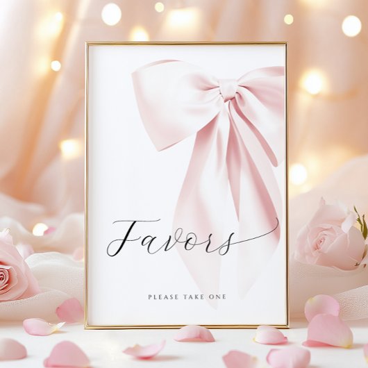 Blush Pink Bow Baby shower Favorieten Tafelteken Poster