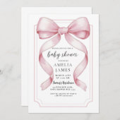 Blush Pink Bow Baby shower Invitation bewerkbaar Kaart (Voorkant / Achterkant)