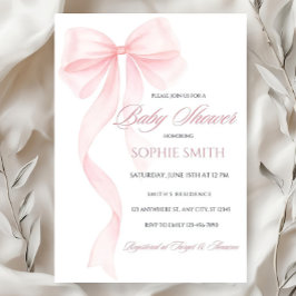 Blush Pink Bow Baby shower Invitation bewerkbaar Kaart