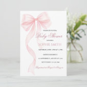 Blush Pink Bow Baby shower Invitation bewerkbaar Kaart (Staand voorkant)