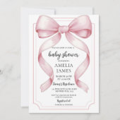 Blush Pink Bow Baby Shower Invitation Editable Ele Kaart (Voorkant)