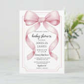 Blush Pink Bow Baby Shower Invitation Editable Ele Kaart (Staand voorkant)