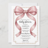 Blush Pink Bow Baby Shower Invitation Editable Ele Kaart (Voorkant)