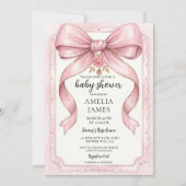 Blush Pink Bow Baby Shower Invitation Editable Ele Kaart (Voorkant)