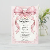 Blush Pink Bow Baby Shower Invitation Editable Ele Kaart (Staand voorkant)