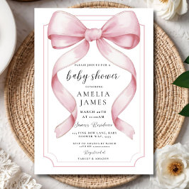 Blush Pink Bow Baby Shower Invitation Editable Ele Kaart