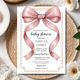 Blush Pink Bow Baby Shower Invitation Editable Ele Kaart