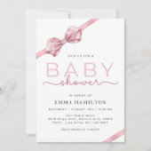 Blush Pink Bow Baby shower Invitation – Elegant Co Kaart (Voorkant)