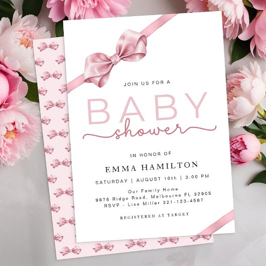 Blush Pink Bow Baby shower Invitation – Elegant Co Kaart