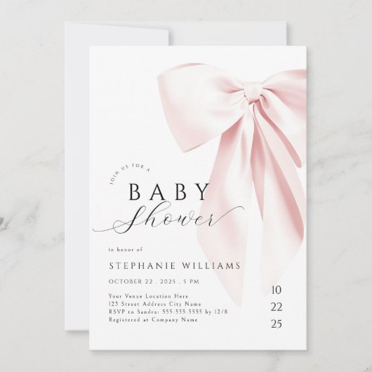 Blush Pink Bow-Baby shower Kaart (Voorkant)