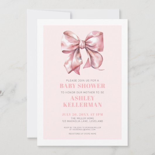 Blush Pink Bow-Baby shower Kaart (Voorkant)