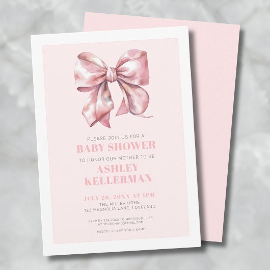 Blush Pink Bow-Baby shower Kaart