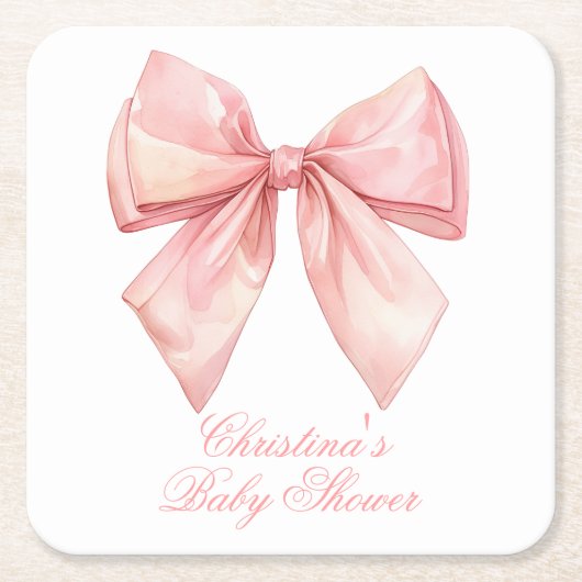 Blush Pink Bow-Baby shower Kartonnen Onderzetters (Voorkant)