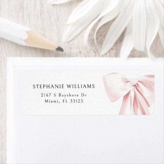 Blush Pink Bow Baby shower retouradres Etiket (Insitu)