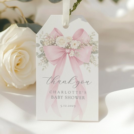 Blush Pink Bow Baby Shower Thank you Cadeaulabel