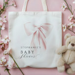 Blush Pink Bow-Baby shower Tote Bag<br><div class="desc">Voeg een vleugje elegantie en zoetheid toe aan uw baby shower met deze chique canvas tas met een delicate roze strik en een gepersonaliseerd script initiaal monogram. Het zachte, vrouwelijke ontwerp maakt het de perfecte accessoire voor aanstaande moeders of gasten, en voegt een schattig en stijlvol accent toe aan het...</div>