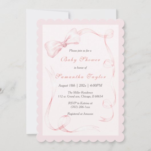 Blush Pink Bow Baby shower Uitnodiging (Voorkant)