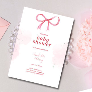 Blush Pink Bow Baby shower Uitnodiging