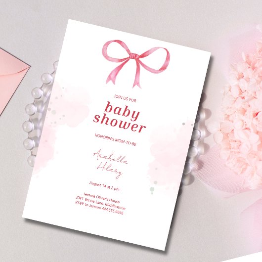 Blush Pink Bow Baby shower Uitnodiging
