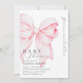 Blush Pink Bow Baby shower Uitnodiging (Voorkant)