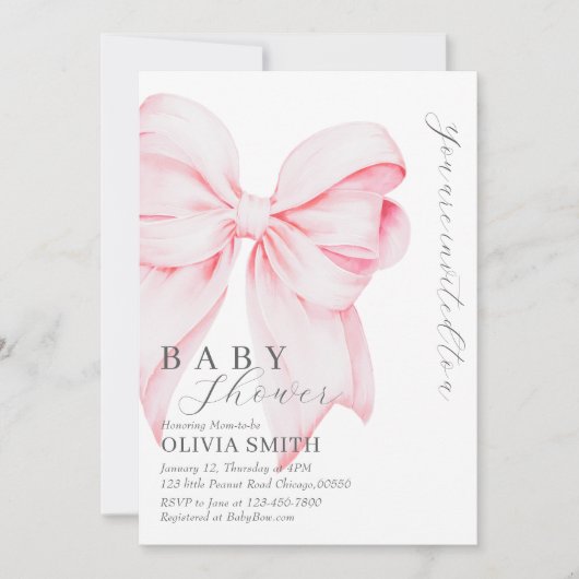 Blush Pink Bow Baby shower Uitnodiging (Voorkant)