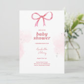 Blush Pink Bow Baby shower Uitnodiging (Staand voorkant)