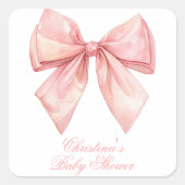 Blush Pink Bow-Baby shower Vierkante Sticker (Voorkant)