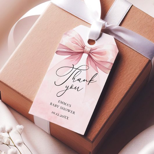 Blush Pink Bow Bedankt Baby Girl Shower Cadeaulabel