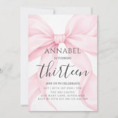 Blush Pink Bow Birthday Invitation Kaart (Voorkant)