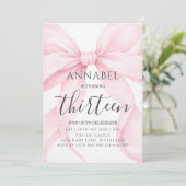 Blush Pink Bow Birthday Invitation Kaart (Staand voorkant)