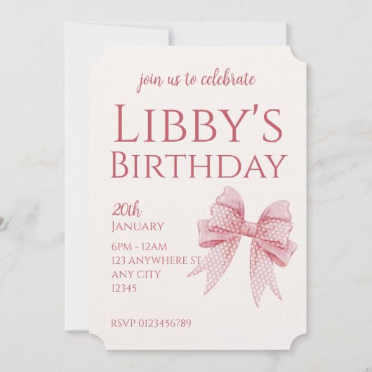 Blush Pink Bow Birthday  Kaart (Voorkant)