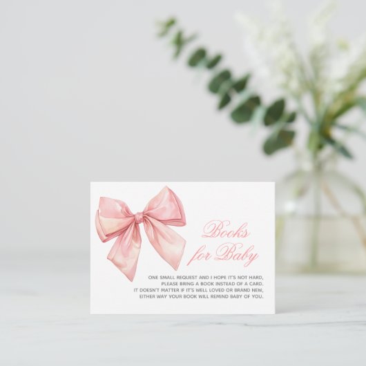 Blush Pink Bow Book voor Baby Enclosure Kaart (Staand voorkant)