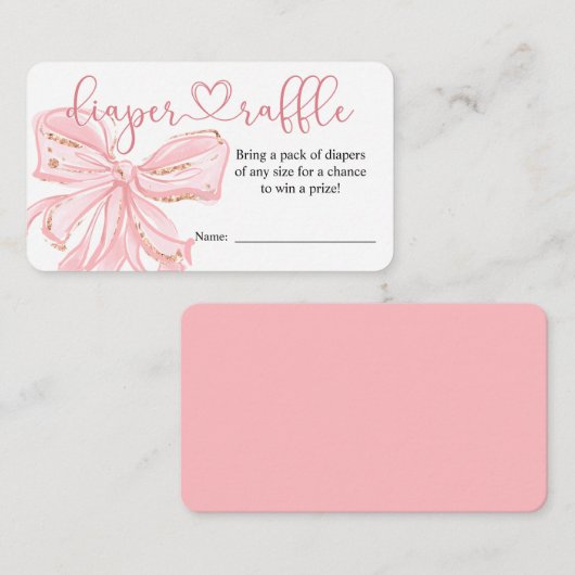Blush Pink Bow Boy Baby shower Luier Raffle Kaart (Voorkant / Achterkant)